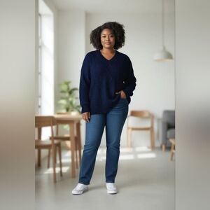 Natural Reflections Navy V-Neck Sweater